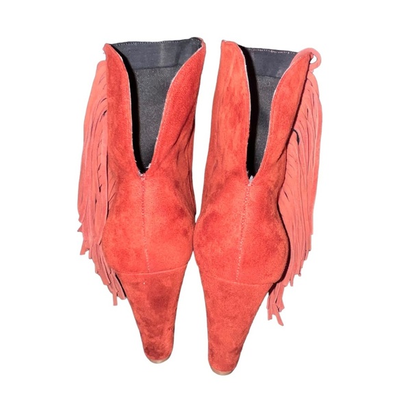 NEW ASOS Red Elaine Fringed Peep Toe Booties - Picture 8 of 11